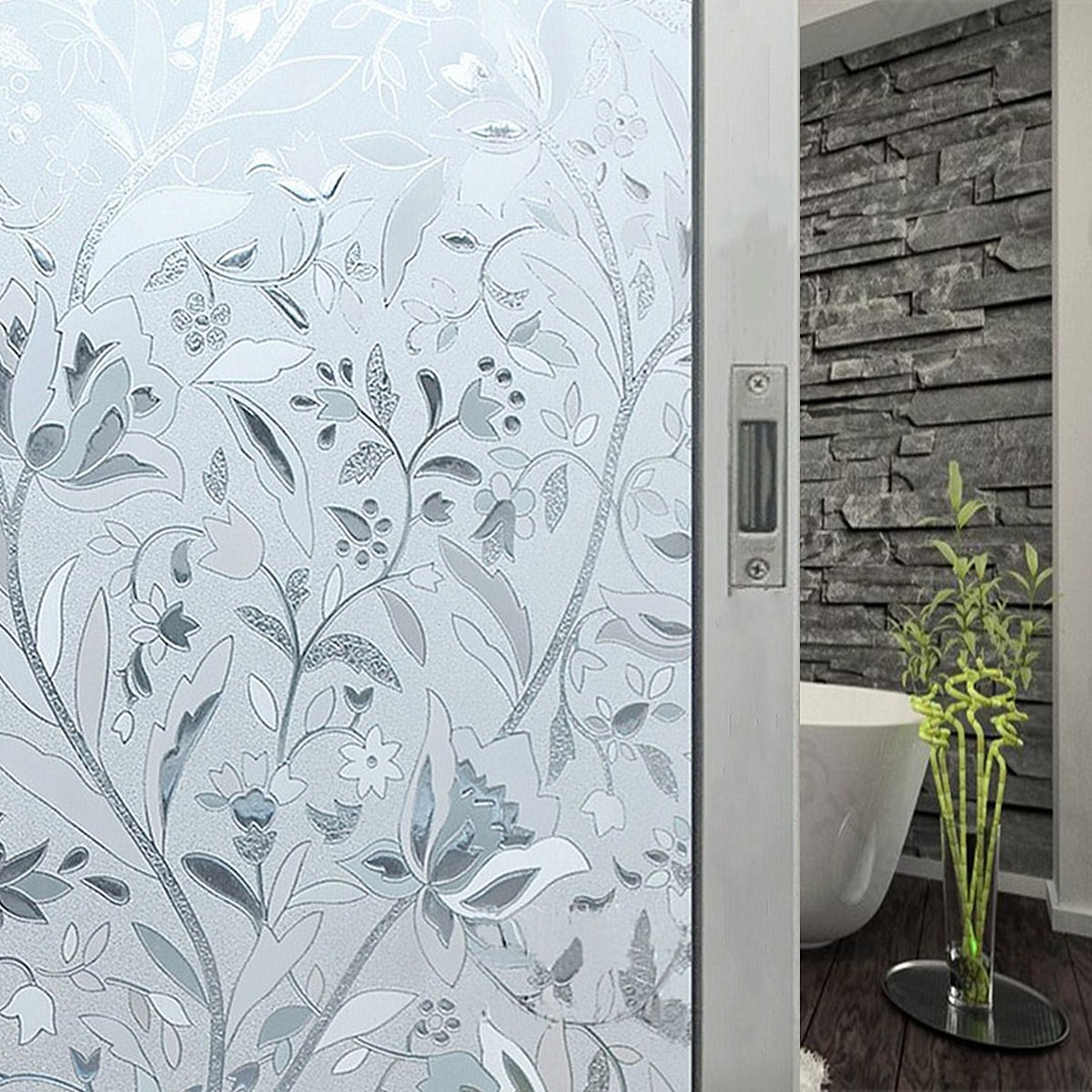 PVC Self Adhesive Waterproof Static Stained Flower Privacy Glass Window Film 