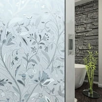Waterproof Window Film Glass Privacy Film PVC Decorative Flower Removable Window Sticker Anti UV Home Bathroom Office Decor, 17" x 40"