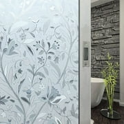 Waterproof Window Film Glass Privacy Film PVC Decorative Flower Removable Window Sticker Anti UV Home Bathroom Office Decor, 17" x 40"
