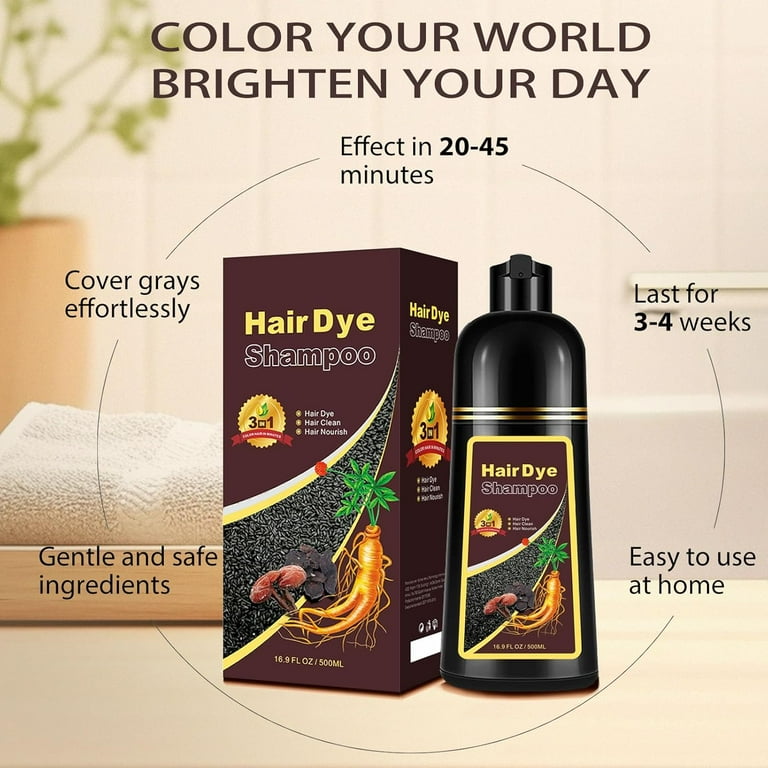 Hair Dye Shampoo 3 in 1, Long-Lasting Hair Color Shampoo with
