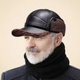 thumbnail image 6 of Men's Outdoor Winter Hat with Earflaps, PU Leather Warm Baseball Cap for Middle-aged and Elderly, 6 of 9