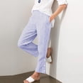 thumbnail image 2 of FRSASU Pants for Women High Waist Sweatpants Bar Printing Button Loose Fit Casual Side Split Pants with Pockets Blue S(S), 2 of 8