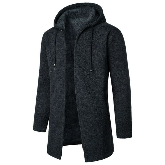 Mens Wool Blend Trench Coat Zipper Slim Fit Winter Warm Sherpa Lined Hooded Jacket Overcoat Classic Stylish Windbreaker Long Pea Coat