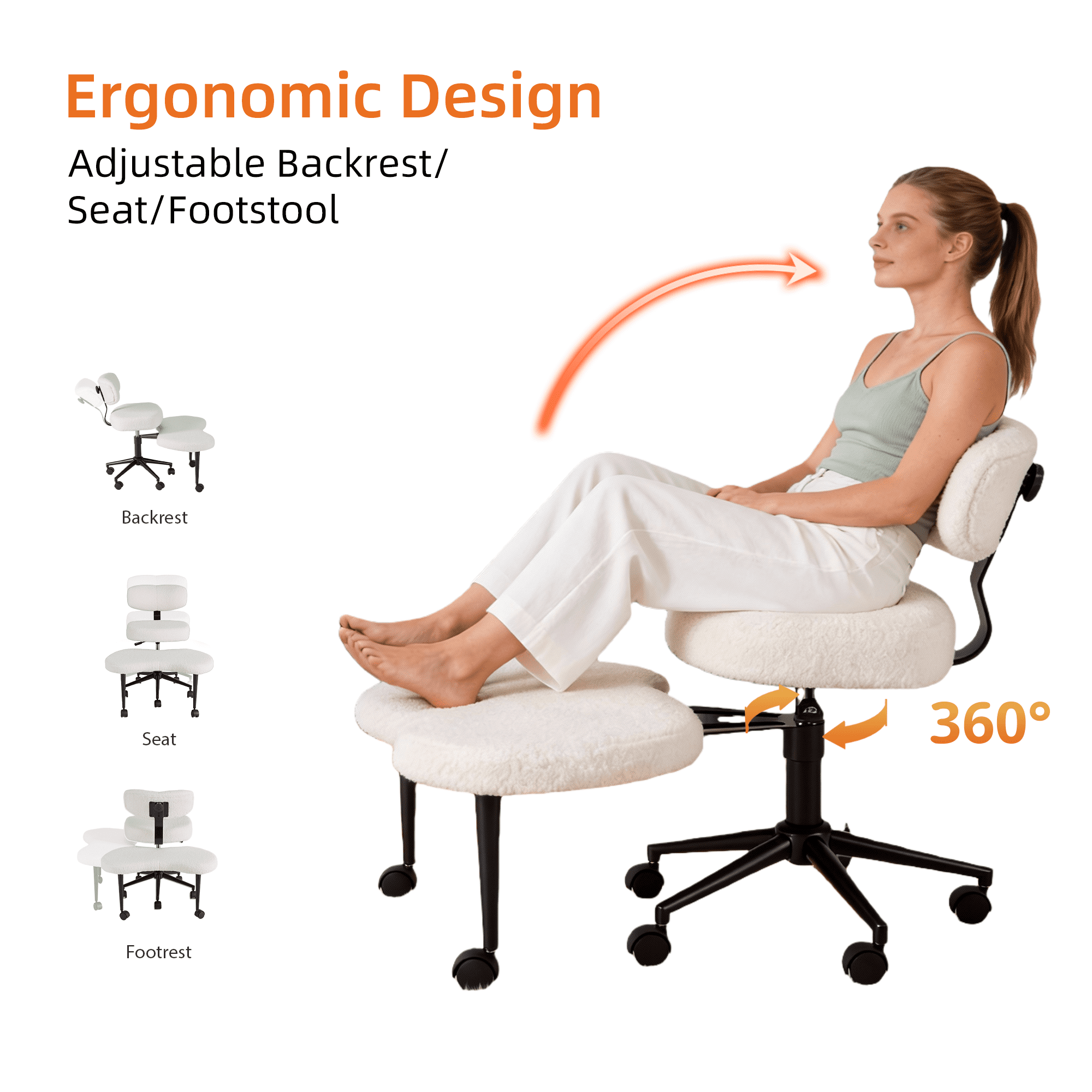 Gianna Meditation Chair with Rotating Footrest and 360° Swivel, Adjustable Backrest for Home or Office