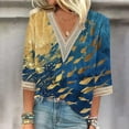 thumbnail image 2 of BangWanChi 3/4 Length Sleeve Womens Tops Plus Size Tunic Fashion Women's Summer V-Neck 3/4 Sleeve Lace Splicing Print Casual T-Shirt Blouse, 2 of 5
