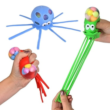 Toymendous Squishy Octopus, 3 Pack Rubber Stress Balls, Children Ages 3 