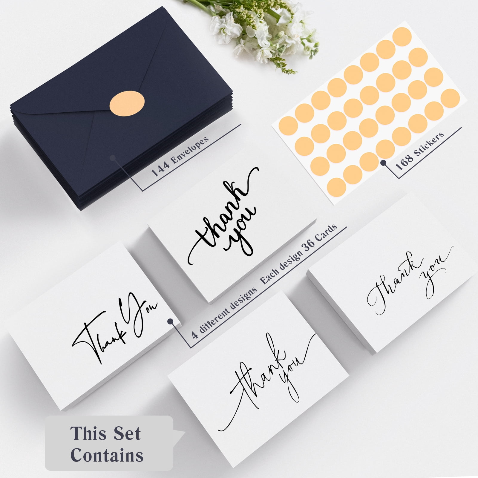 Goefun Thank You Paper Greeting Cards, Navy Blue, 144 Pieces