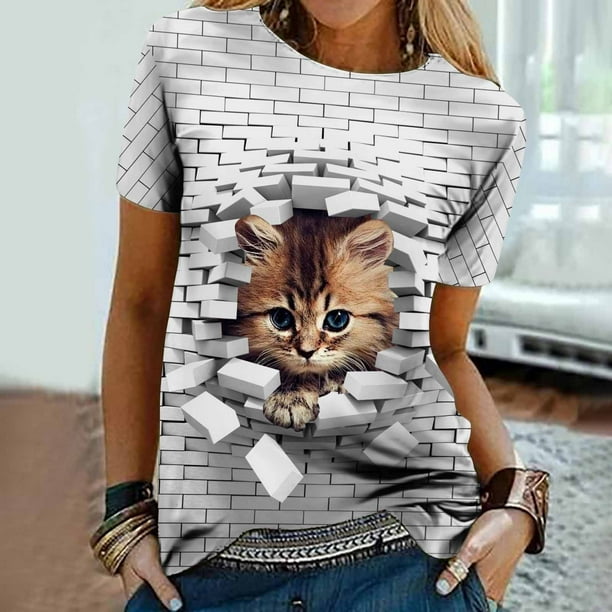 Tops de moda para mujer Camiseta con estampado 3D divertido Camisetas holgadas casuales Camiseta con estampado de blusa Pompotops hfajkhk128477 Walmart en linea