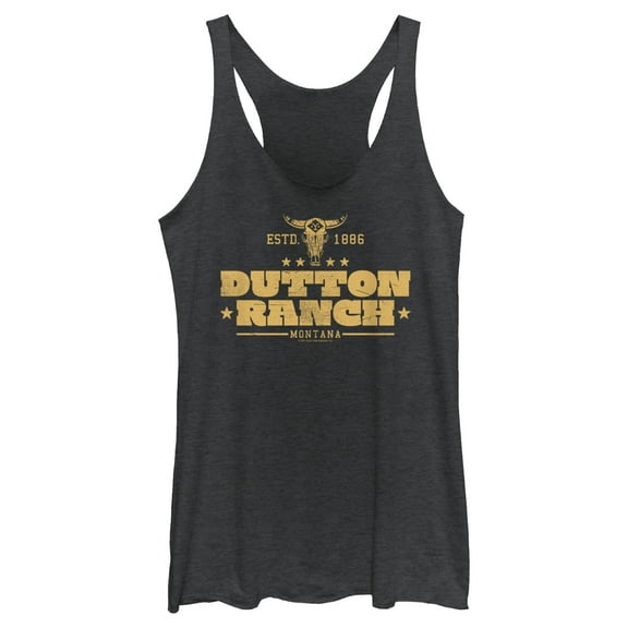 Women's Yellowstone Small Cow Skull Dutton Ranch Logo ESTD 1886  Racerback Tank Top
