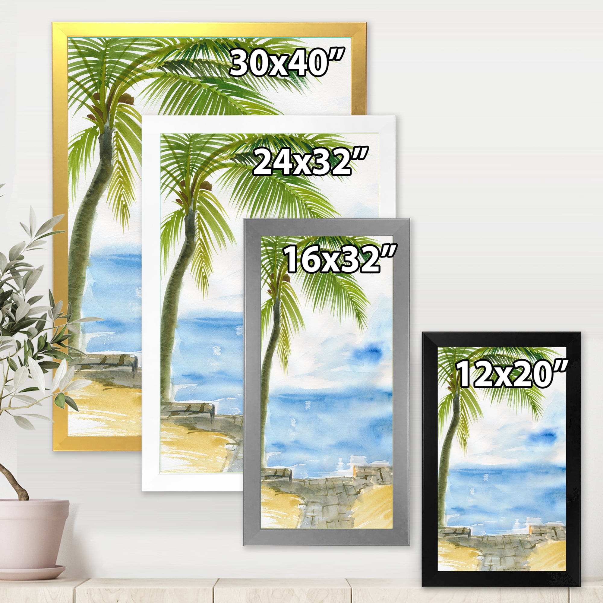 Designart 'Palm Beach Resort At Sunrise II' Nautical & Coastal Framed Art Print