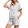 thumbnail image 3 of bravefron Two Piece Sets for Women Summer Zipper V Neck Tops Wide Leg Sweatpants Short Sleeve Top And Shorts Tracksuit Travel Outfits, 3 of 7