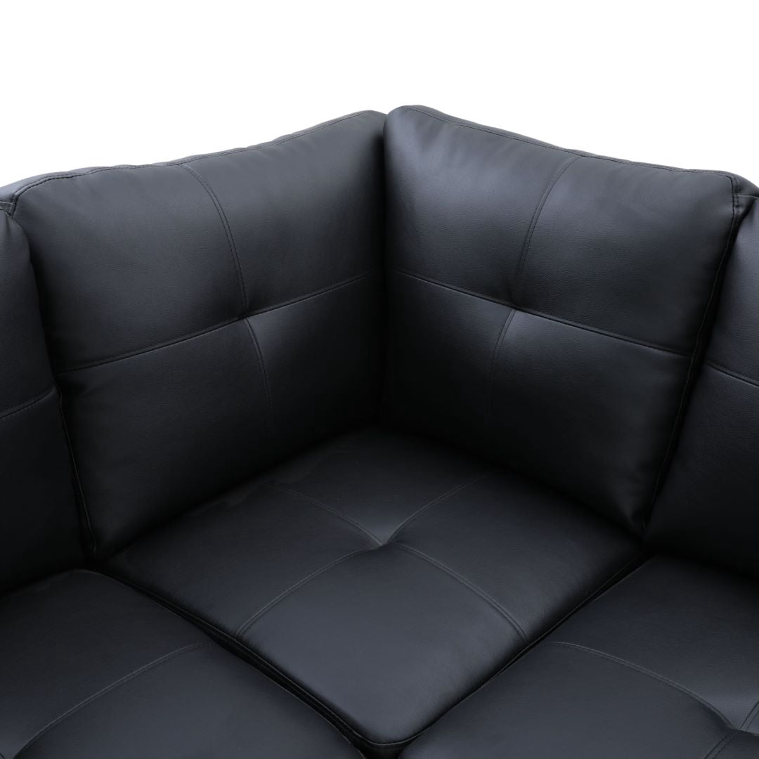 Hommoo Faux Leather 4-Seat L Shaped Couch Living Room Sofa Set, Sectional Sofa Chaise Lounge, Modern Couch Sofa Set for Home, Apartment, Dorm, Black(Without Ottoman)