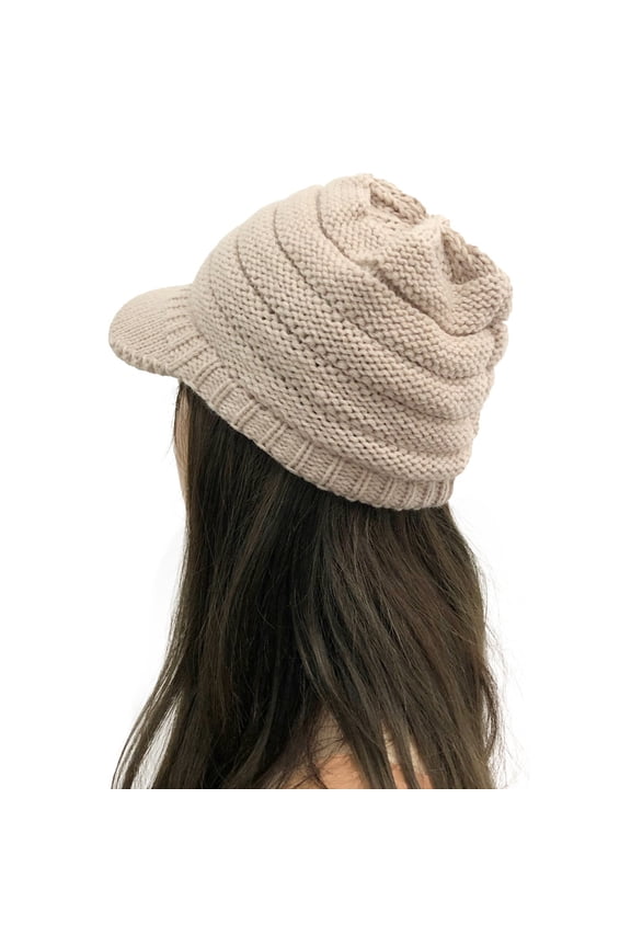 Hats Clearance! Women Solid Stitching Outdoor Plush Hats Crochet Knit Beanie Cap Peaked Cap
