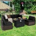 thumbnail image 3 of Gymax 7PCS Patio Rattan Furniture Set 42'' Fire Pit Table w/ Cover Cushioned Black, 3 of 10