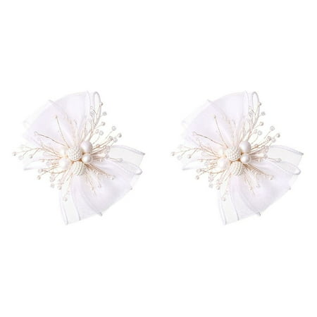 

1 pair Women Bride Brooch Wedding Pearl Shoe Clip Bowknot Charm Buckle Shoe Decorations WHITE