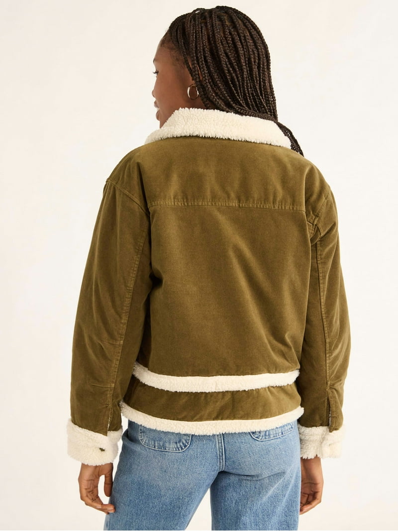 Free Assembly Women's and Women's Plus Corduroy Jacket with Faux