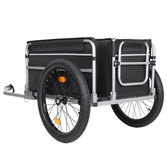 Heavy-Duty Black Bike Cargo Trailer with 110lbs Load Capacity, Foldable Design for Camping and Groceries Hauling