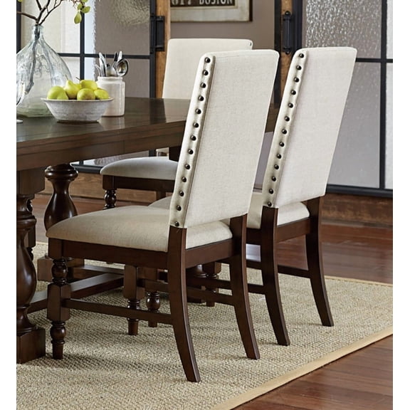 Modern Dark Oak Dining Chairs Set of 2 - Solid Wood with Cream Upholstery