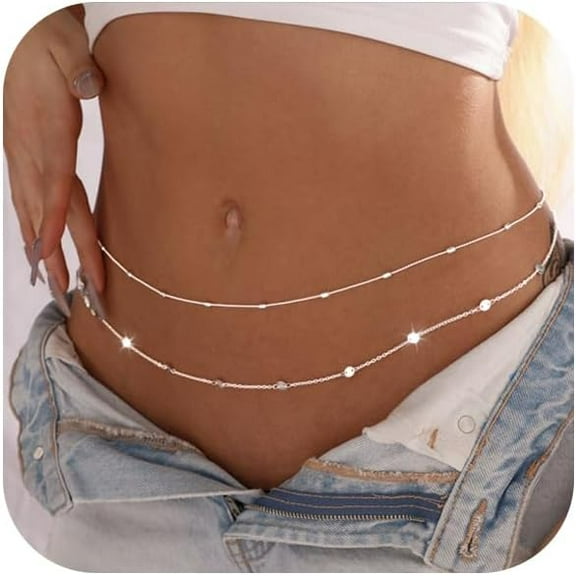 14K Gold Plated Body Chains Dainty Boho Layered Beach Waist Chain Adjustable Bikini Belly Chain Jewelry Accessories for Women Sexy