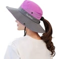 thumbnail image 1 of Sombrero para el sol con cola de caballo para mujer Protección UV Sombrero de pesca de playa de ala ancha de malla plegable, 1 of 4