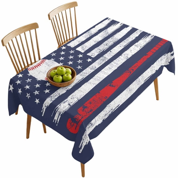 Rectangle Tablecloths, Vintage Navy Blue Baseball Waterproof Table Cloths, USA Flag Abstract Spillproof Decorative Dining Table Covers for Kitchen,Indoor Outdoor Parties, Camping 60x120in