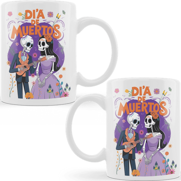 Lotusprinthandmade Couple Halloween Day Of The Dead Mexican White Ceramic Mug (11oz) (Made In US)