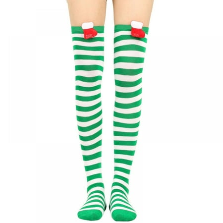 

Monfince Christmas Thigh High Long Stockings Over Knee Socks Christmas Halloween Cosplay Party Costumes Socks Green White 02