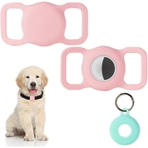 2 Pack Airtag Holder for Collar, Dog Cat Tracker Case, Silicone Airtag Case Waterproof, Scratch-Resistant, Anti-Lost & 1 Pack AirTag Keychain Holder for Bag, Suitcase (Large, Pink)