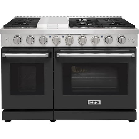 48 inch Pro-Style Natural Gas Range or Liquid Propane Gas Range with 6 Burners & 1 Griddle Cooktop, Double 4.6 cu. ft. and 2.2 cu. ft. Oven, in Stainless Steel - KOS-48RG03M (Black)