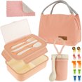 thumbnail image 1 of Retrok Bento Lunch Box with Compartments Leak Proof Lunch Storage Box Portable Bento Box Container Dishwasher Freezer Microwave Safe Lunch Container with Thermal Bag Cutlery Cup Cloth (Pink), 1 of 10