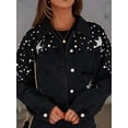 thumbnail image 6 of Women'S Cropped  Beading Jean Jacket Ripped Star Embroidered Denim Jacket Coat Black XL, 6 of 9