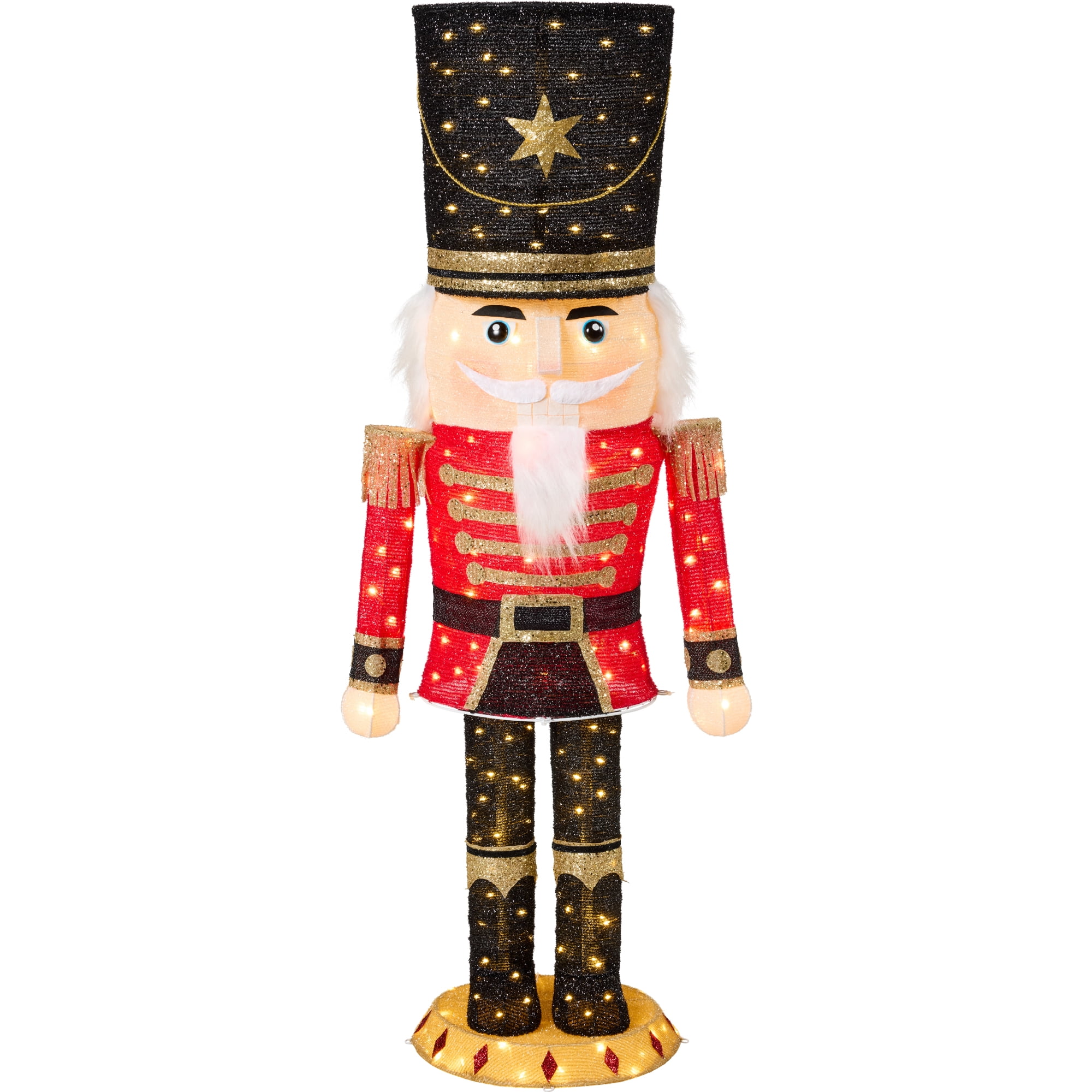 Christmas Nutcracker 5ft Pop upLighted Large Holiday Decoration w/150 Pre-Lit Twinkling LED lights for Outdoor, Indoor - Red/Black