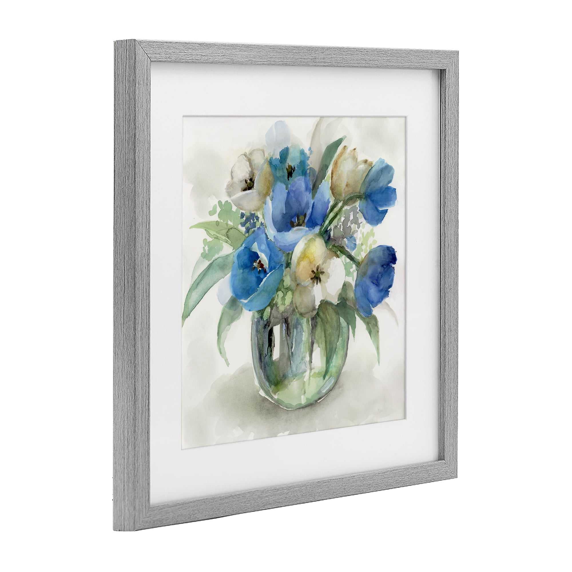 Stupell Industries Blue Tulip Watercolor Bouquet Gray Framed Print Under Glass, design by Nan