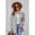 thumbnail image 1 of ABPHQTO Chaqueta de mujer de punto con botones y estampado de cuadros azul cielo con bolsillo, 1 of 5