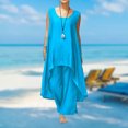 thumbnail image 1 of Pantalones Conjunto de 2 piezas de algodón y lino, ropa informal, blusas de cuello redondo para mujer, conjunto de pantalón, traje de playa Cgtredaw Azul T XL para Mujer, 1 of 6
