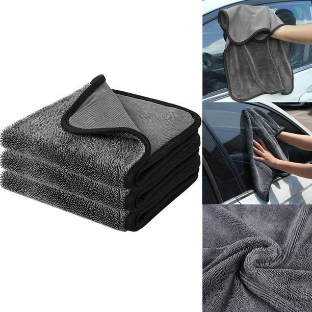 Toallas de lavado de coche pack de 3 - paños de microfibra de 40x40cm para detallado de automóviles, uso en motos y hogares • Súper absorbentes y sin arañazos