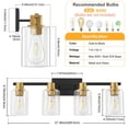 thumbnail image 5 of Deyidn 4-Light Black and Gold Dimmable LED Vanity Light with Clear Glass Shades, 5 of 10