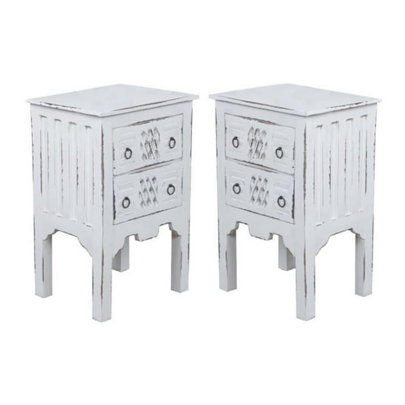 Home Square Transitional Wood End Table in Whitewashed & Antique Iron - Set of 2
