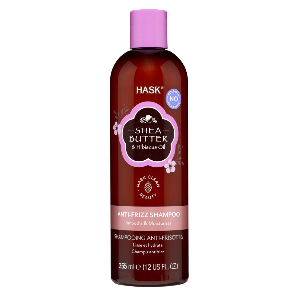 HASK AntiFrizz Shampoo Sulfate Free Shea Butter and Hibiscus Oil, 12
