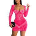 thumbnail image 1 of Minivestido CUTUBLY, sexy, manga larga, ropa de club con strass, 1 of 6
