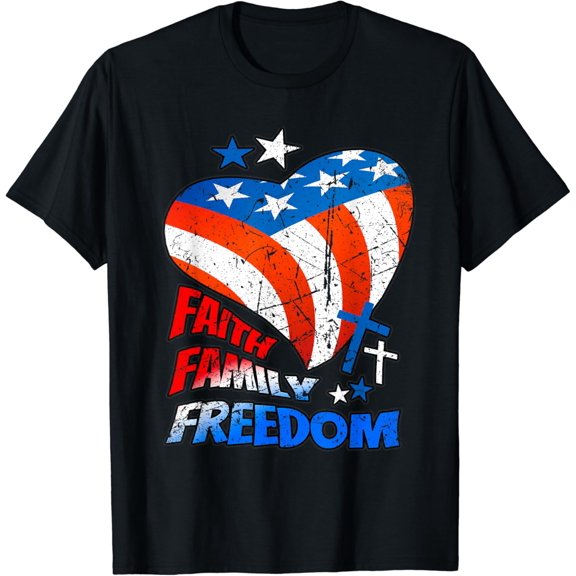 Retro Patriotic Shirts for Women Faith Family Freedom USA T-Shirt Black Medium
