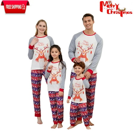 

Matching Family Pajamas Sets Christmas PJ s Elk Print Top and Pattern Print Pants Jammies Sleepwear