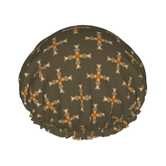 YFYANG Women's Double Waterproof Shower Cap, Brown Vintage Floral Pattern Reusable Hair Cap for All Hair Styles and Head Sizes