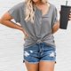 thumbnail image 2 of Top con botones para mujer, color puro, dobladillo irregular, transpirable, informal, holgado, para picnic, gris, S, 2 of 6