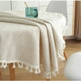 thumbnail image 2 of Elegant Vintage Style Linen Textured Round Tablecloth With Tassel Design, Waterproof Spill Proof Strong And Durable Beige Table Cover For Dining Room, Kitchen, And Outdoor Events (150 Cm), 2 of 7