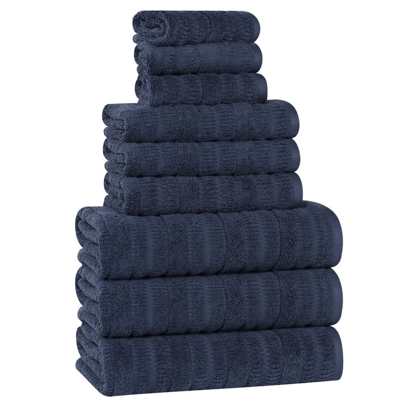 Superior Mika Smart Twist Cotton Medium Weight 9 Piece Towel Set, Navy Blue