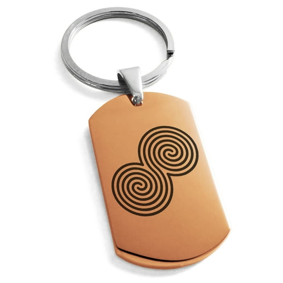 Stainless Steel Celtic Double Spiral Epona Engraved Dog Tag Keychain Keyring