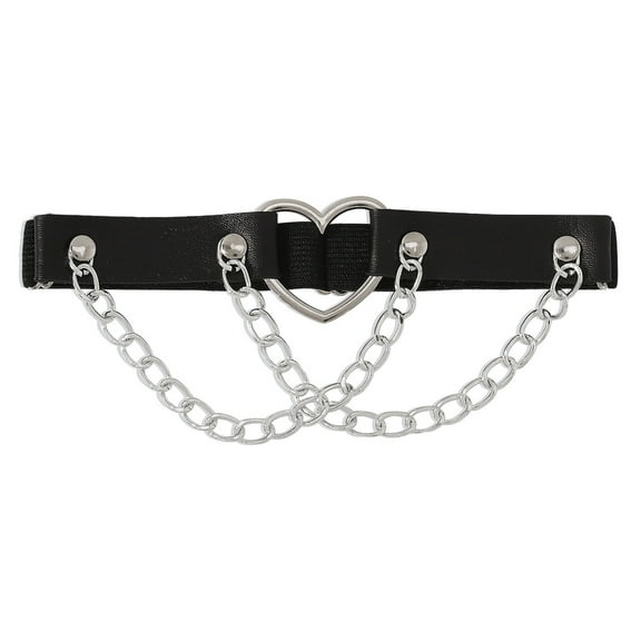 HUANLEDASH Thigh Ring Black Faux Leather Strap Link Chain Gothic Punk Sexy Gift Elastic Love Heart Charm Leg Garter Belt Body Jewelry