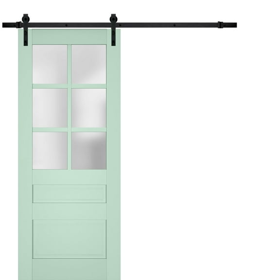 Sturdy Barn Door Frosted Glass | Veregio 7339 Oliva | 6.6FT Rail Hangers Heavy Hardware Set | Solid Panel Interior Doors-36" x 96"-Black Rail