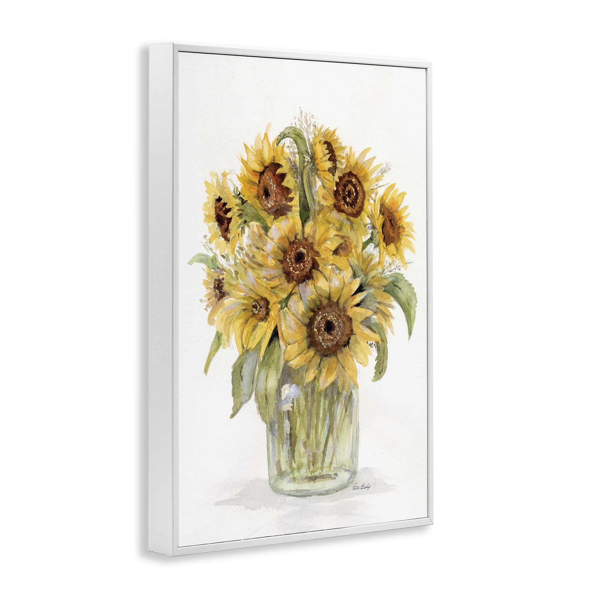 Stupell Industries Sunflower Jar Bouquet Botanical & Floral Painting White Framed Art Print Wall Art, 16 x 24